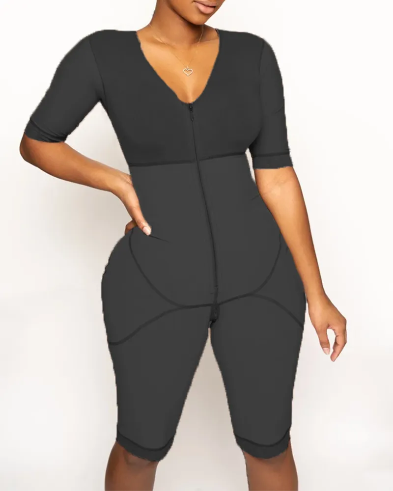 Body bipper de cuerpo completo con mangas, ropa moldeadora posparto de una pieza para mujer, body con control de barriga moldeador de cadera y pecho