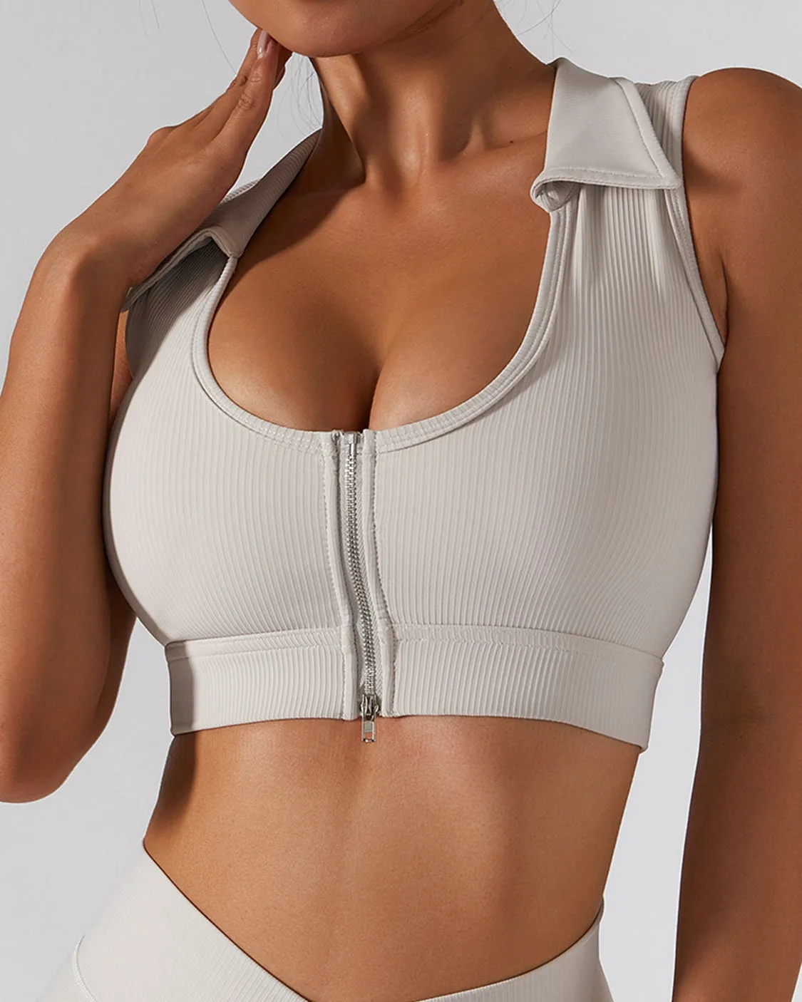 Zipper Shockproof Running Fitness Vest Crossover Yoga Bra