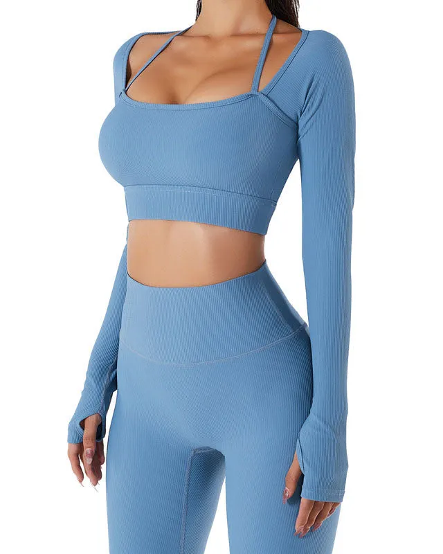 Ropa de fitness de secado rápido con almohadillas para el pecho Ropa de yoga de manga larga ajustada