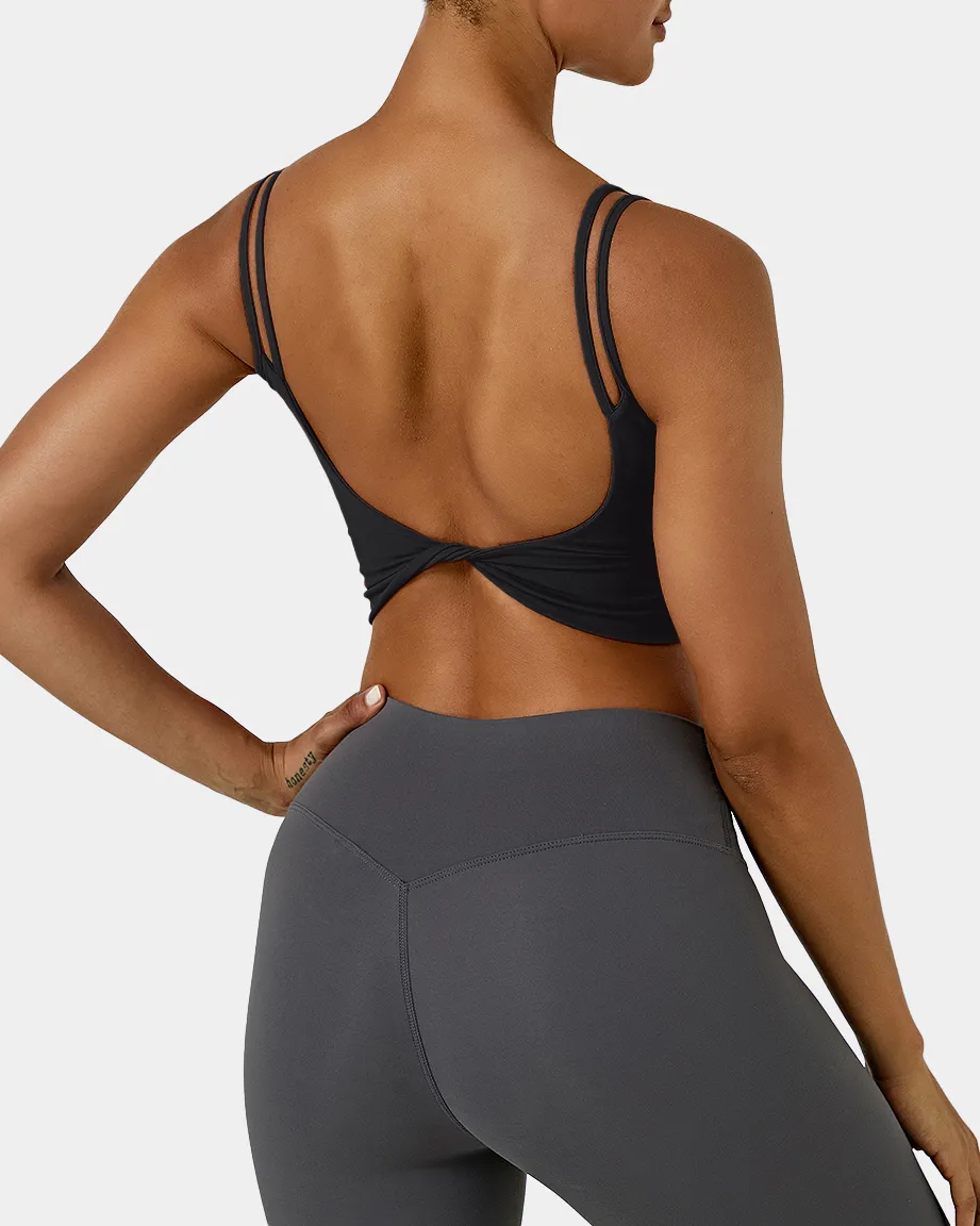In My Feels Double Straps Backless Twisted Workout Cropped Tank Top