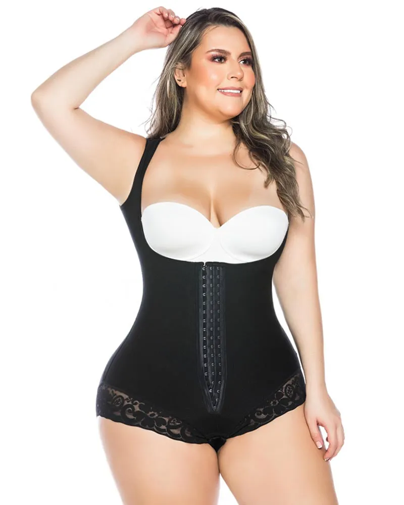 Body de encaje para mujer con mangas de sisa, moldeador de cuerpo ajustable con soporte para el pecho y control de la barriga