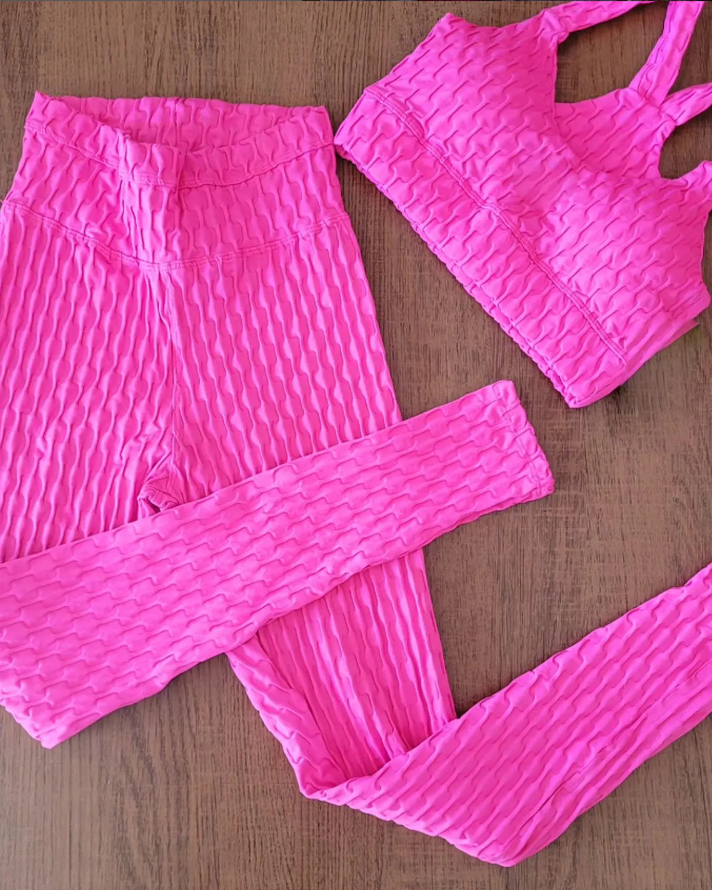 Solid Color Bubble Pleated Yoga Suit（Pre-Sale）