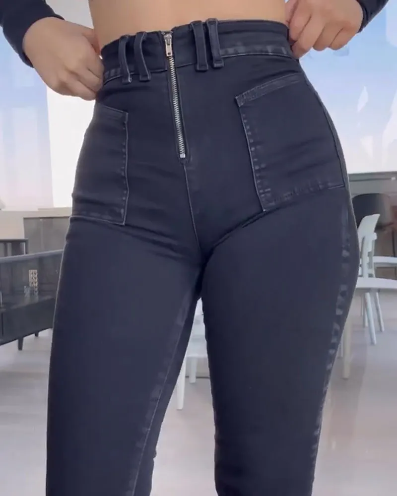 Skinny Jeans With Zippers Outside The Pockets (Pre-Sale)