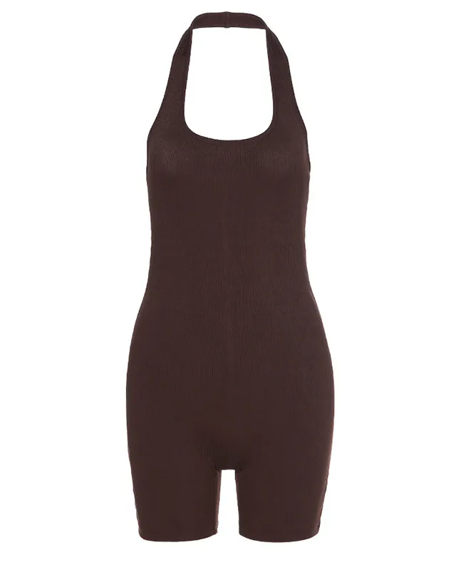 Sexy Backless Halter Short Sports Jumpsuit