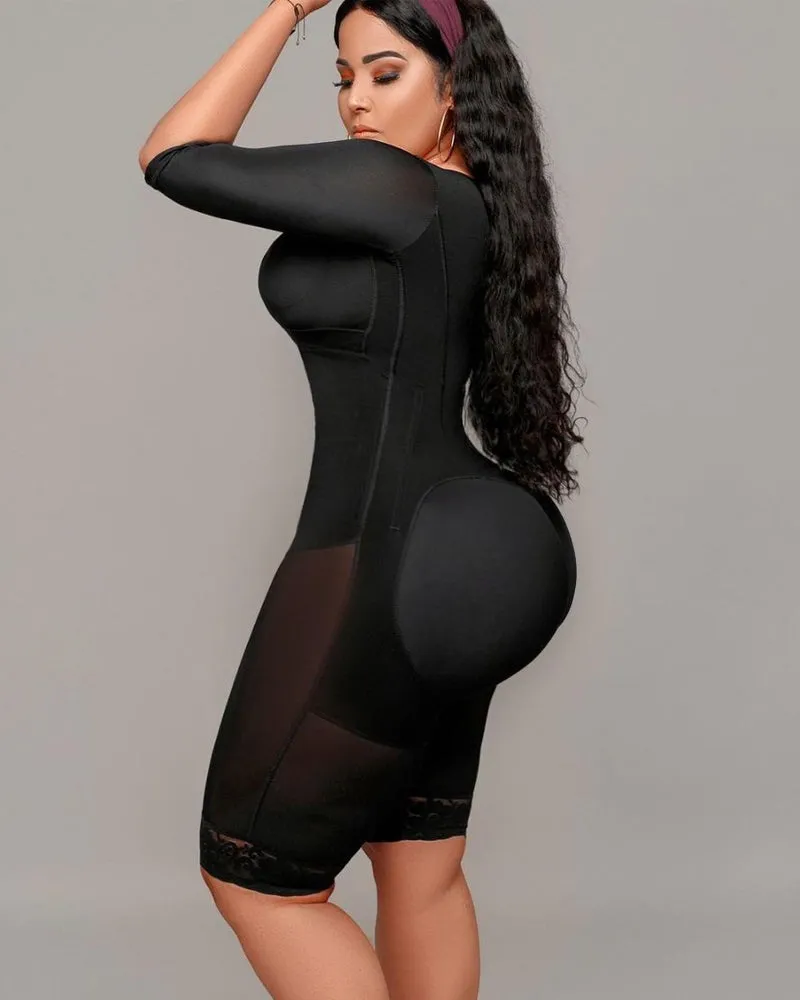 Compresión de brazo de soporte de cuerpo completo con sujetador incorporado media manga media pierna body