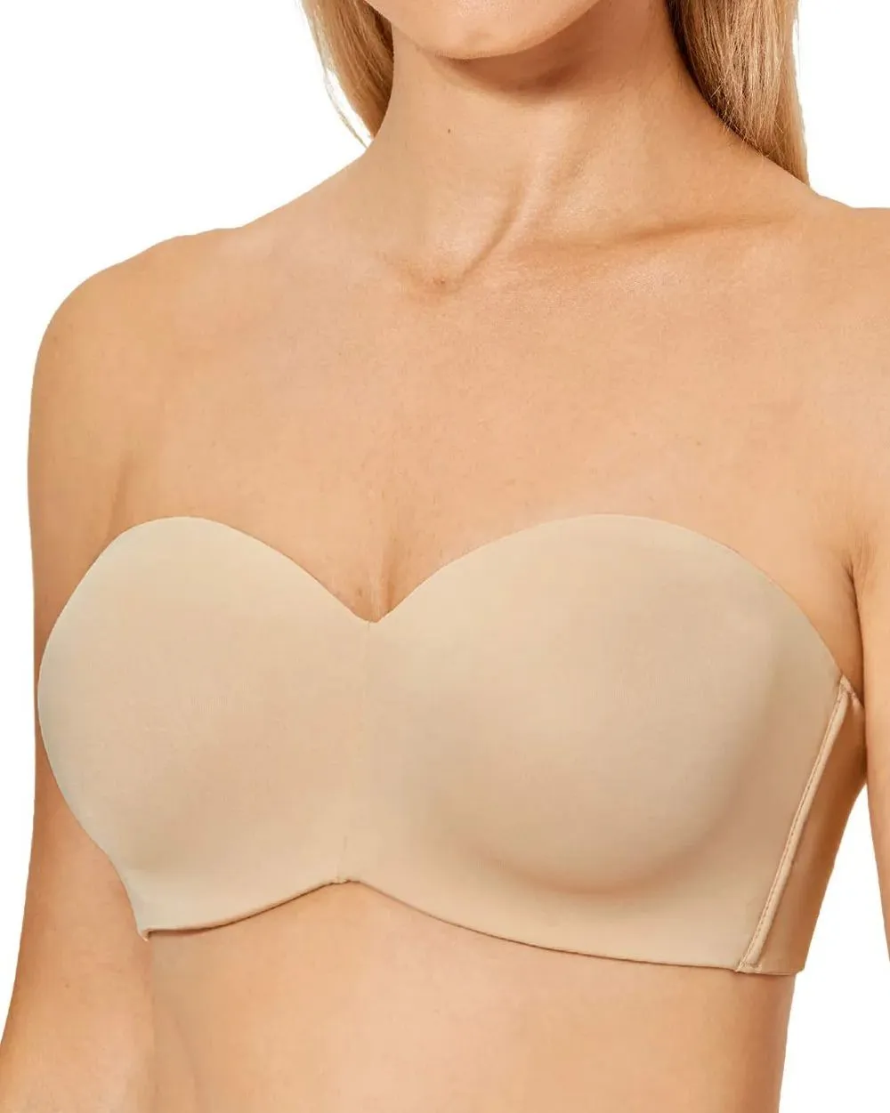 Women's Strapless Bra Plunge Push Up for Big Busted Seamless Slightly Lined Support Lift Plus Size Invisible