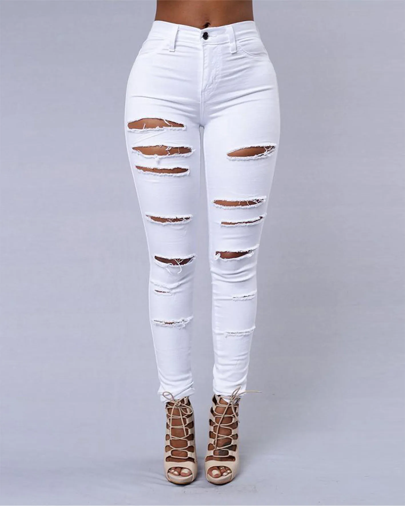 Women's Jeans Stretch Ripped Legs Skinny Niners
