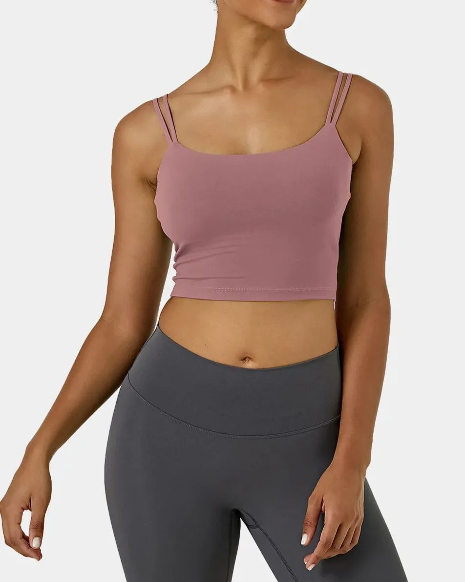In My Feels Double Straps Backless Twisted Workout Cropped Tank Top