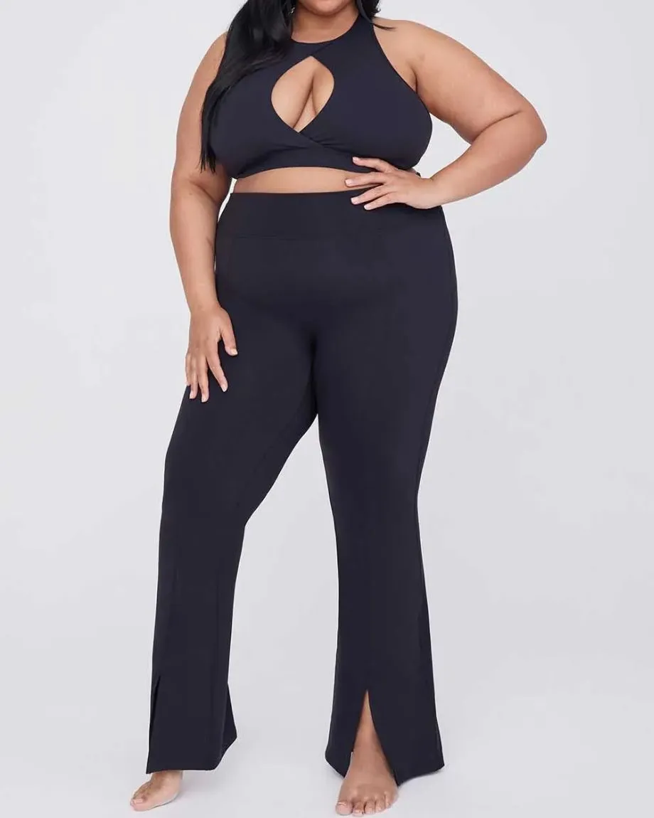 High Waisted Split Hem Flared Yoga Pant - Shadow Black