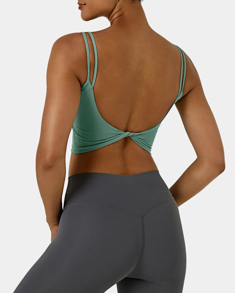In My Feels Double Straps Backless Twisted Workout Cropped Tank Top