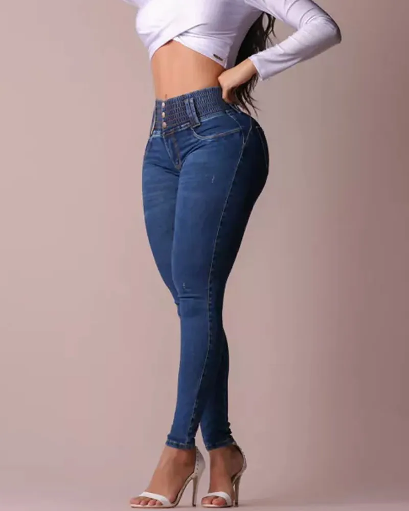 Jeans With Elastic Waistband And Hip Lift (Pre-Sale)