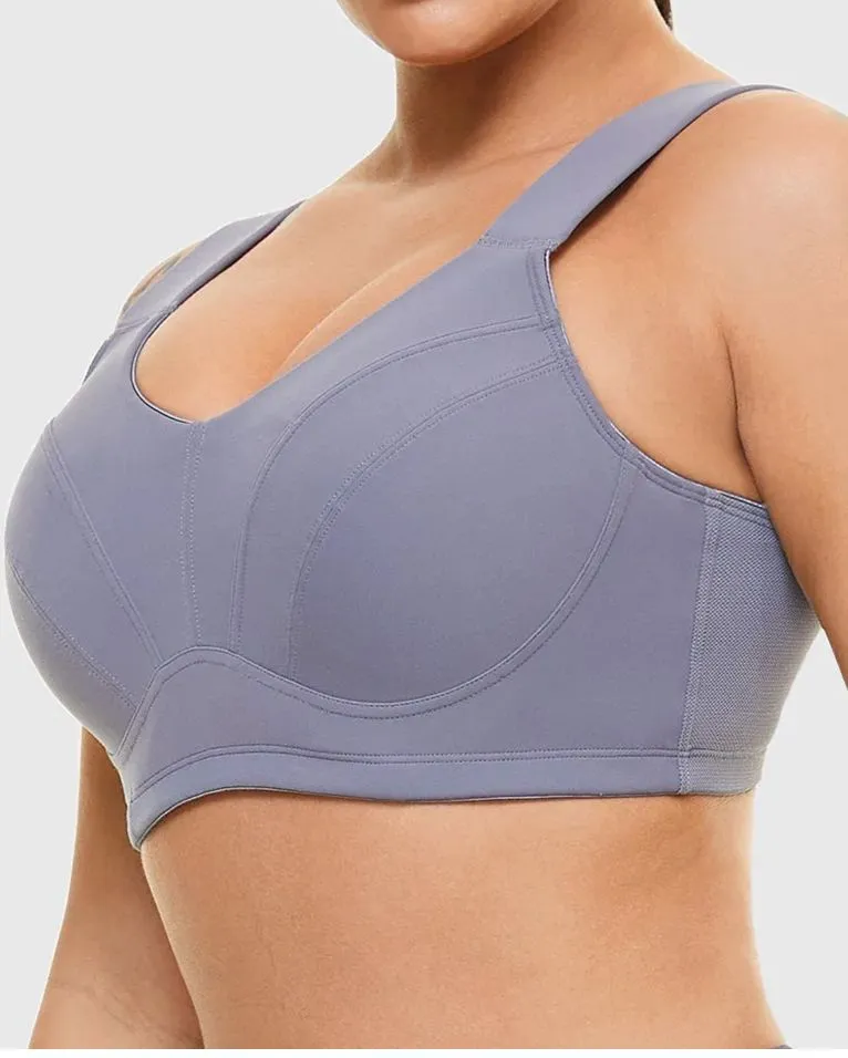 Sujetadores deportivos de entrenamiento con aros de cobertura completa, color gris