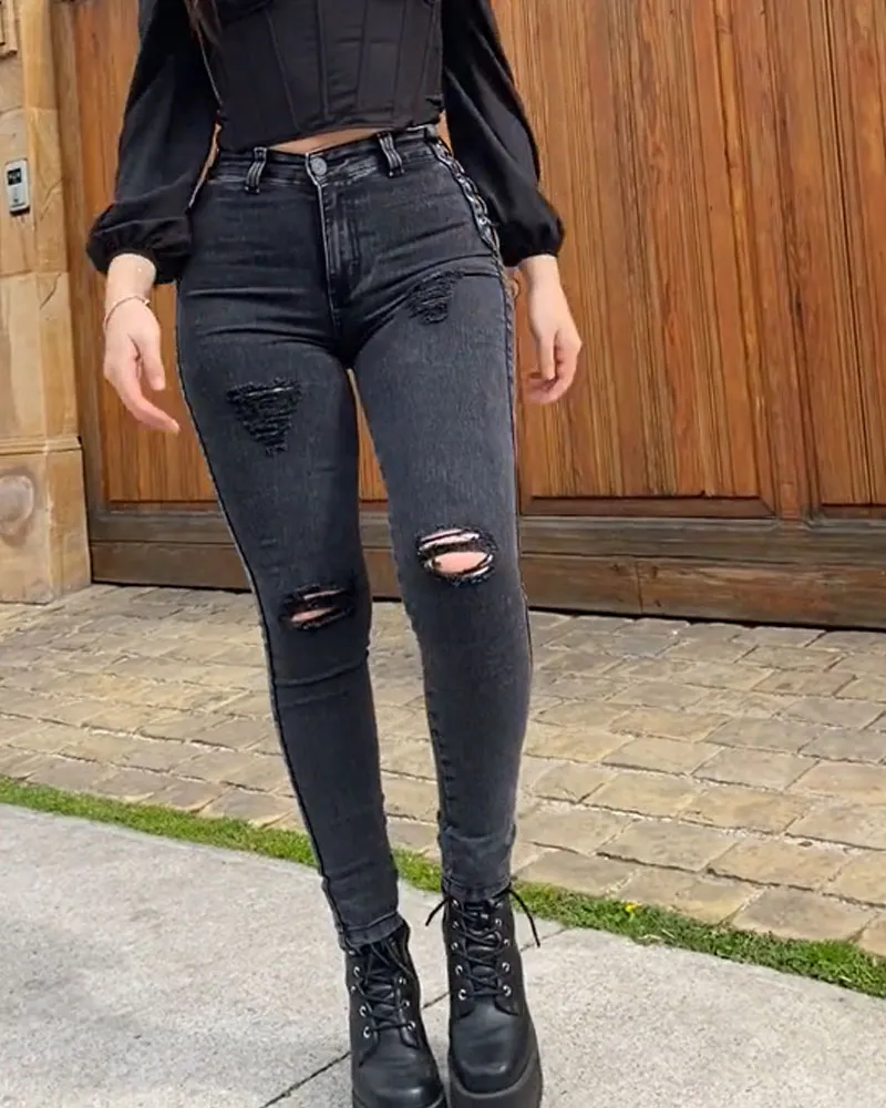 Woven Ripped Skinny Jeans (Pre-Sale)