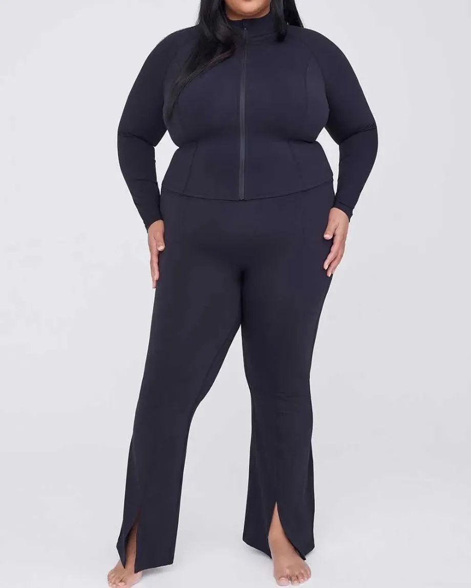 High Waisted Split Hem Flared Yoga Pant - Shadow Black