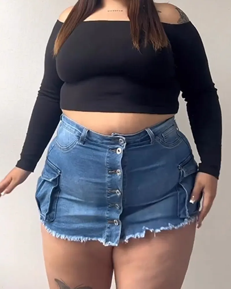 Denim Short Skirt With Large Pockets (Pre-Sale)