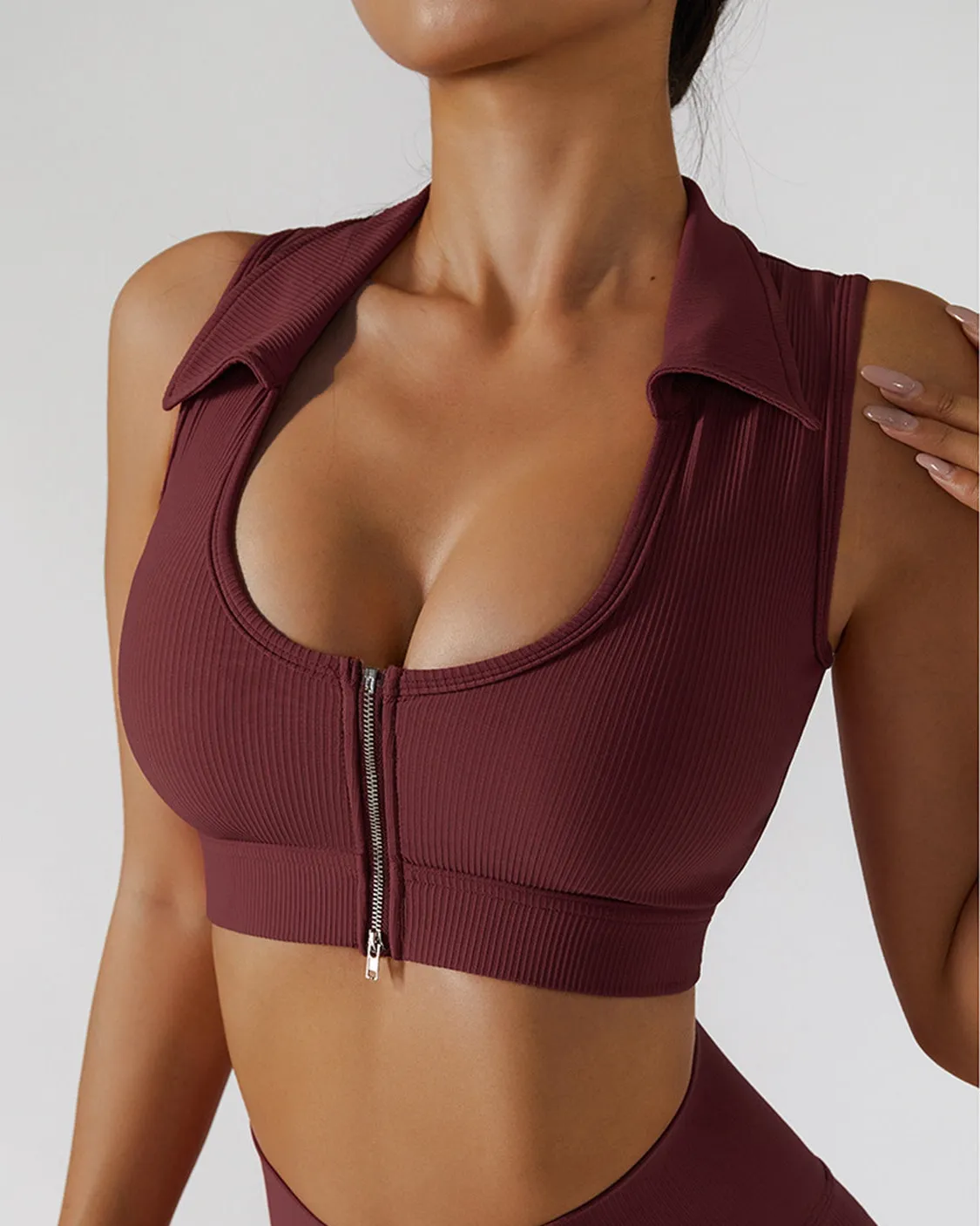 Zipper Shockproof Running Fitness Vest Crossover Yoga Bra