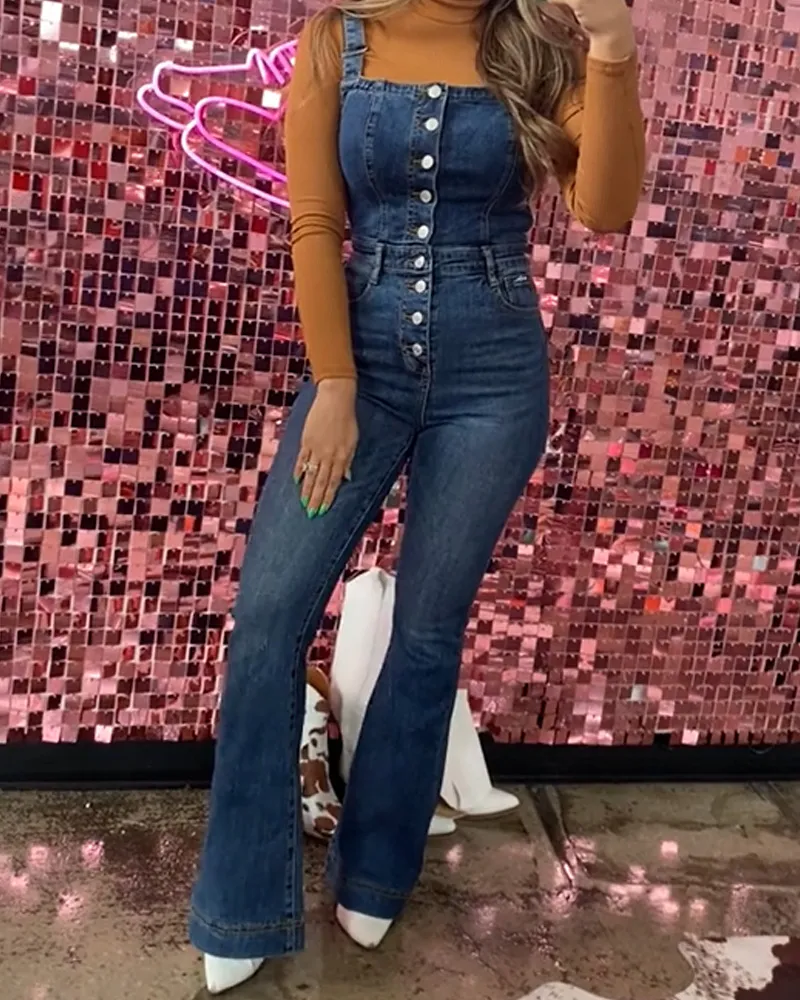 Breasted One-Piece Flared Jeans (Pre-Sale)