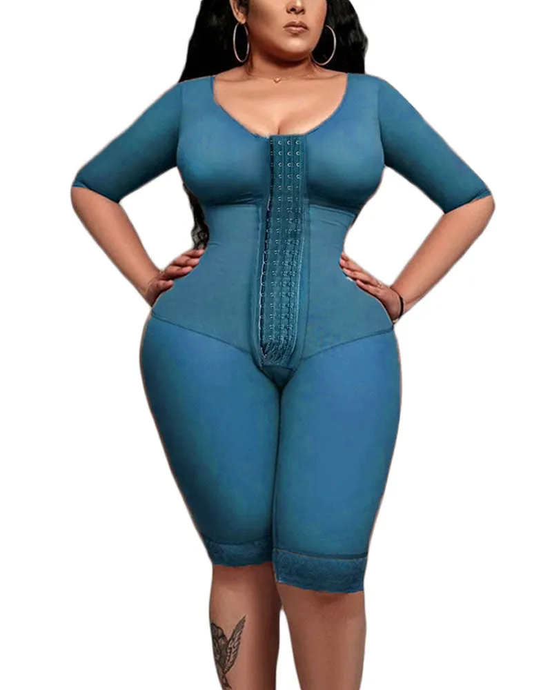 Compresión de brazo de soporte de cuerpo completo con sujetador incorporado media manga media pierna body