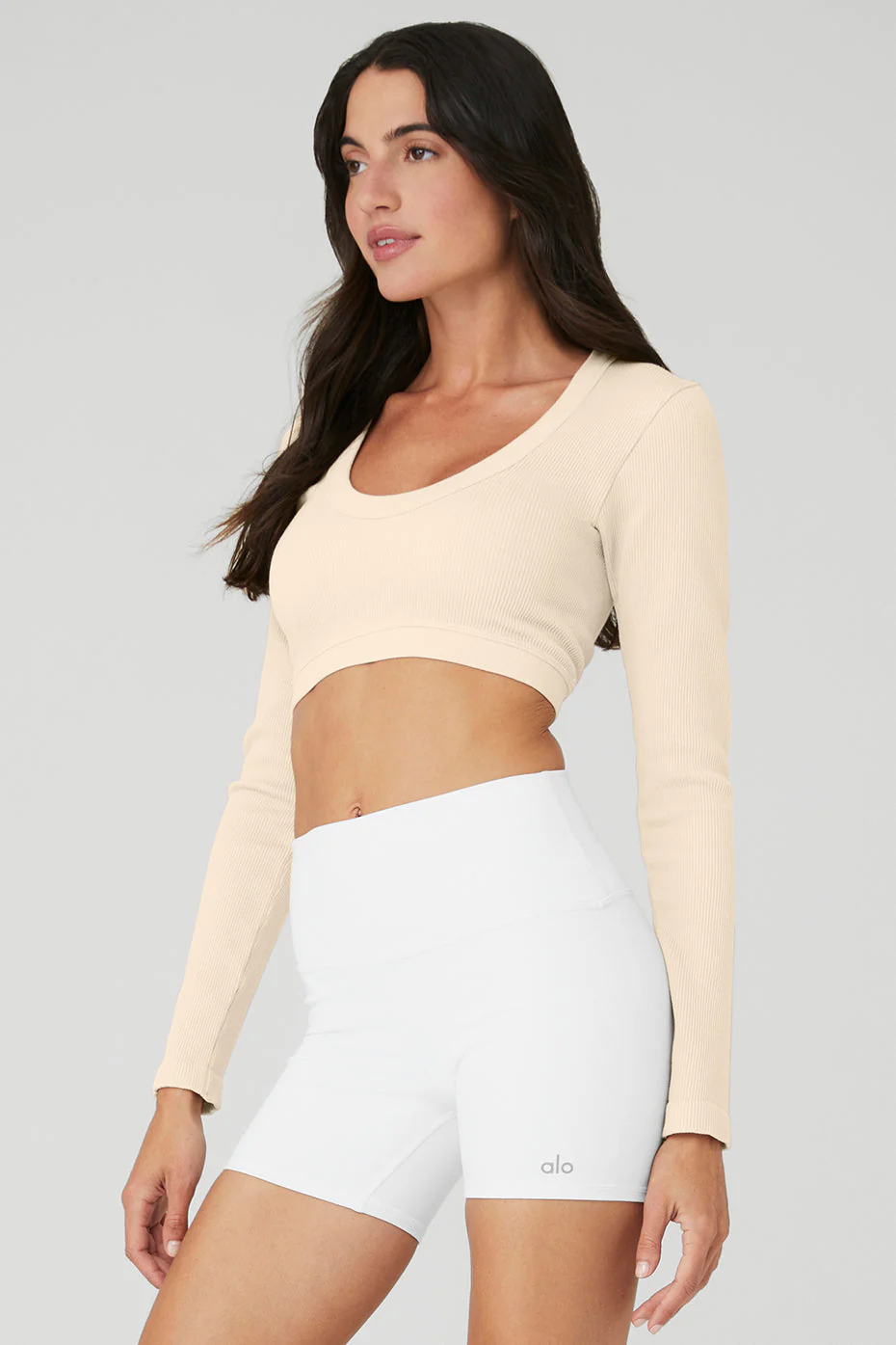 Seamless Ribbed Cropped Serene Long Sleeve - Macadamia