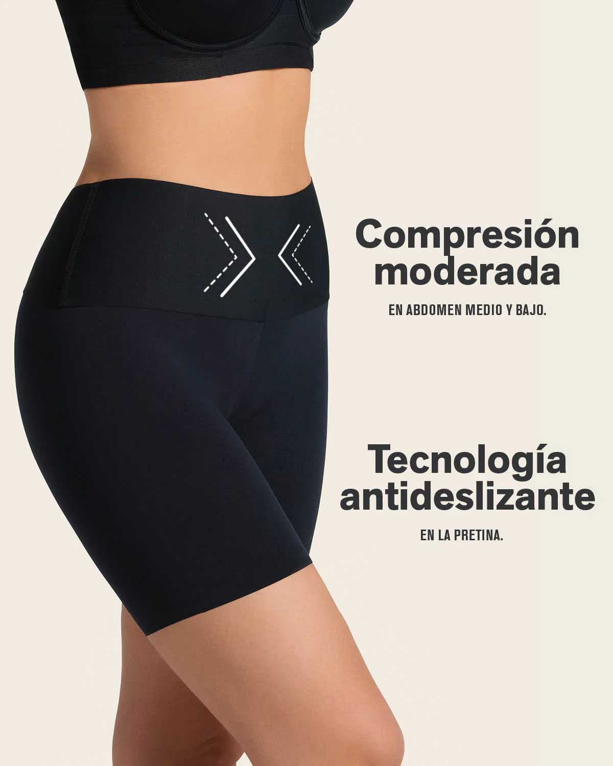 Short de control moderado aspecto invisible con fajón antideslizante