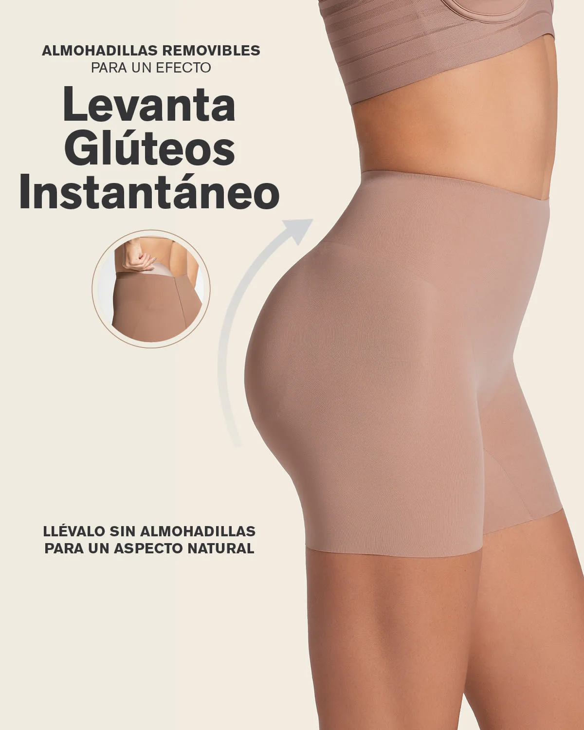Short de control con almohadillas removibles levanta glúteos