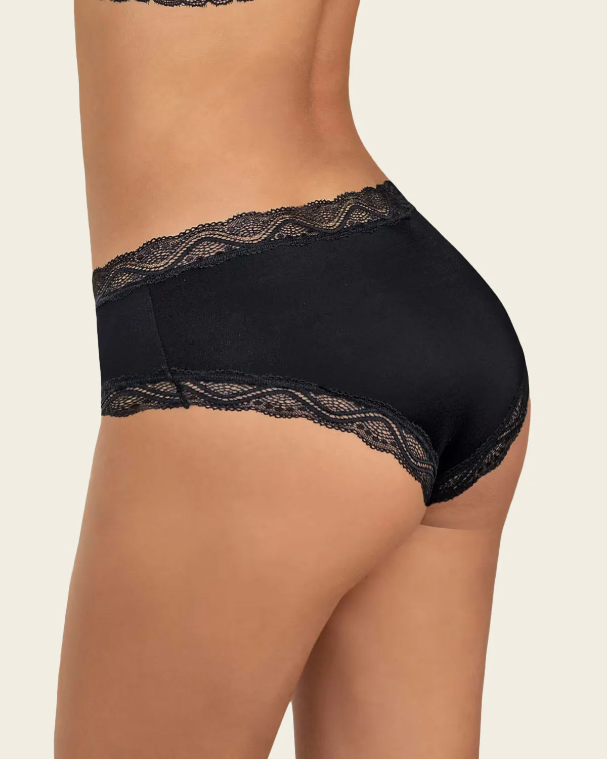 Panty hípster tiro medio en tela lisa y encaje