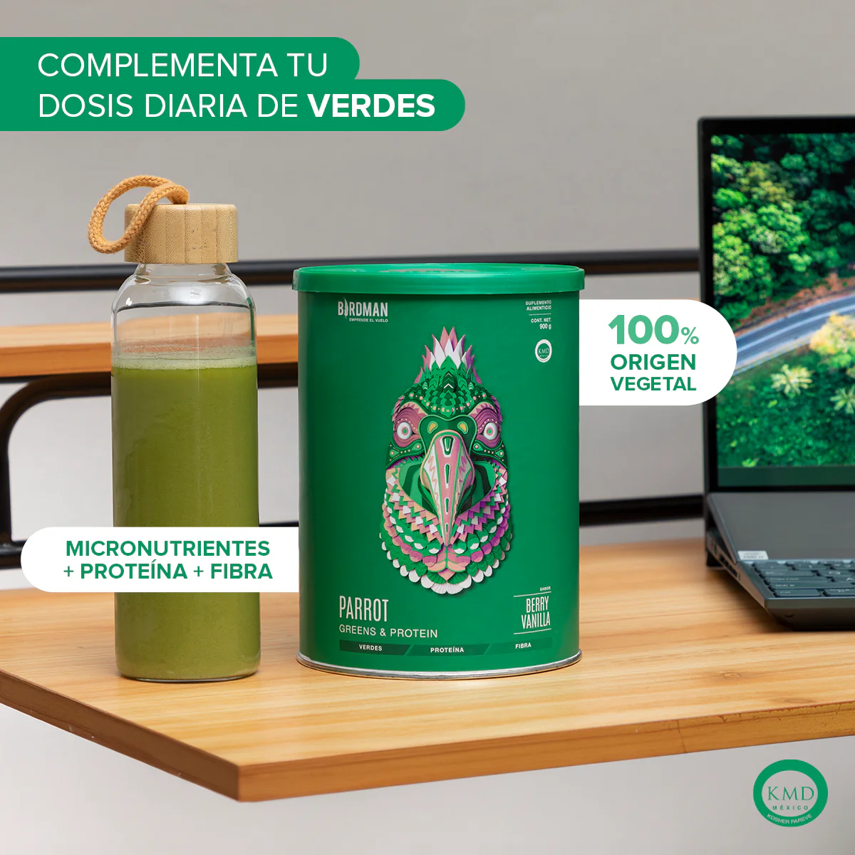 Parrot Greens & Protein Berry Vainilla 900 g - 30 Servicios