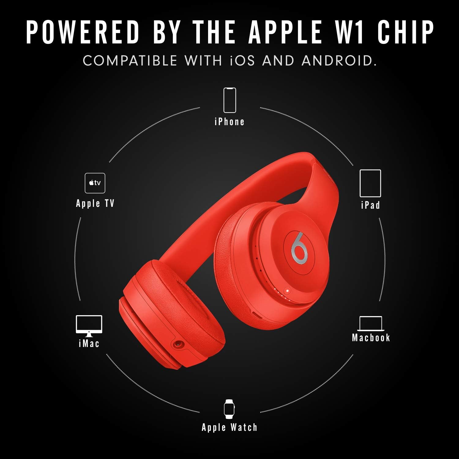 Audífonos on-Ear Beats Solo3 Wireless, Chip W1 para audífonos diseñado por Apple, Bluetooth Class 1, 40 Horas de Audio - Negro