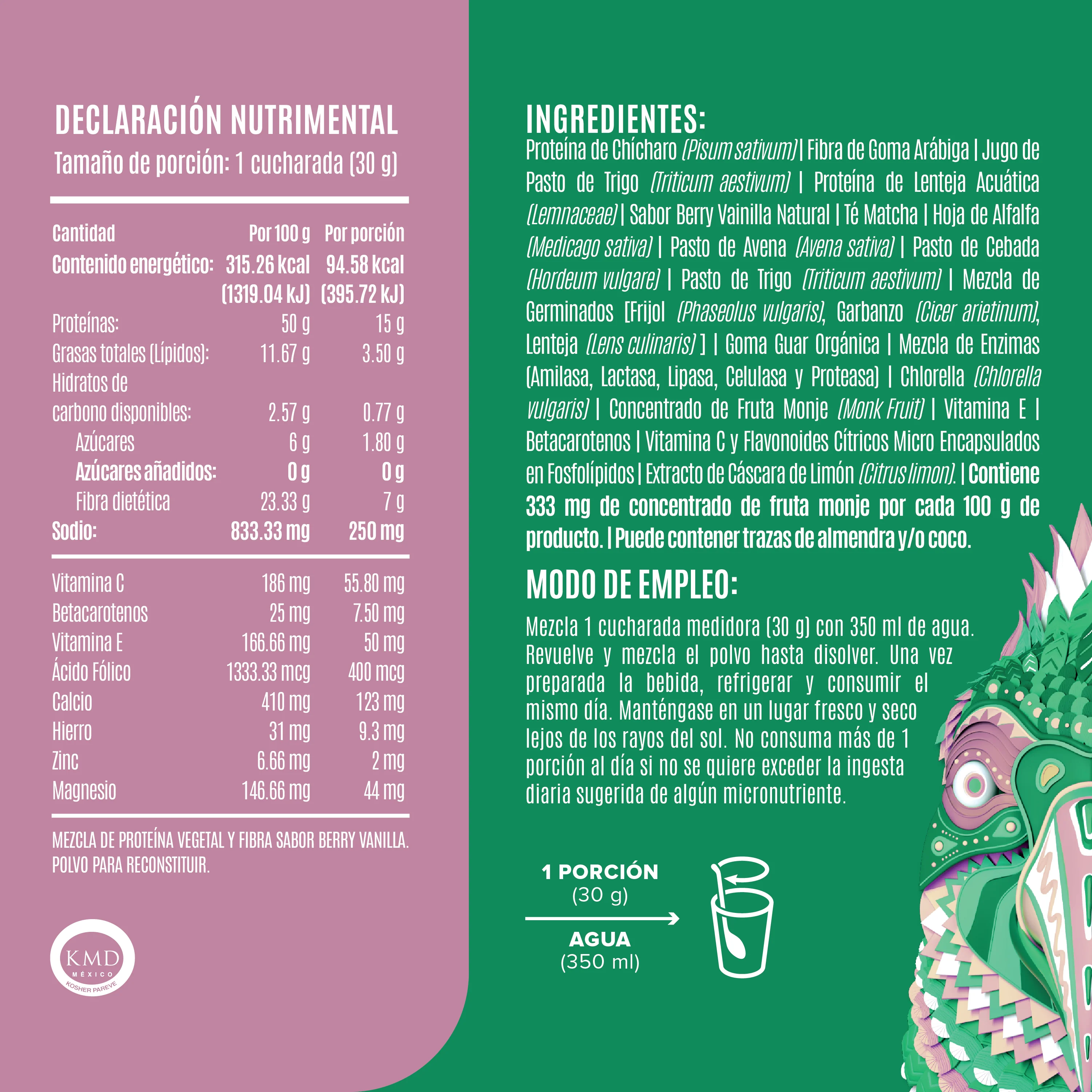 Parrot Greens & Protein Berry Vainilla 900 g - 30 Servicios