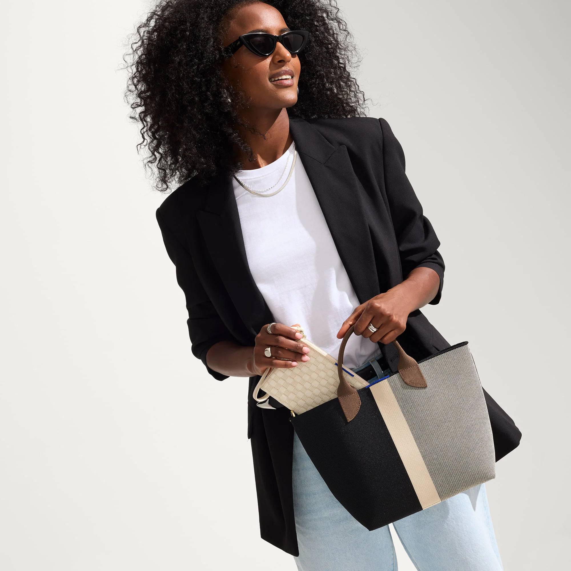 The Lightweight Petite Tote - Black Portobello Stripe