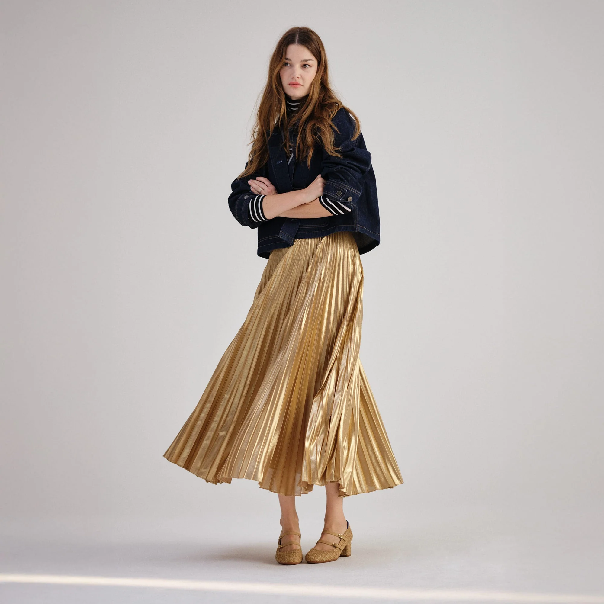 The Double Buckle Mary Jane Heel - Golden Tweed