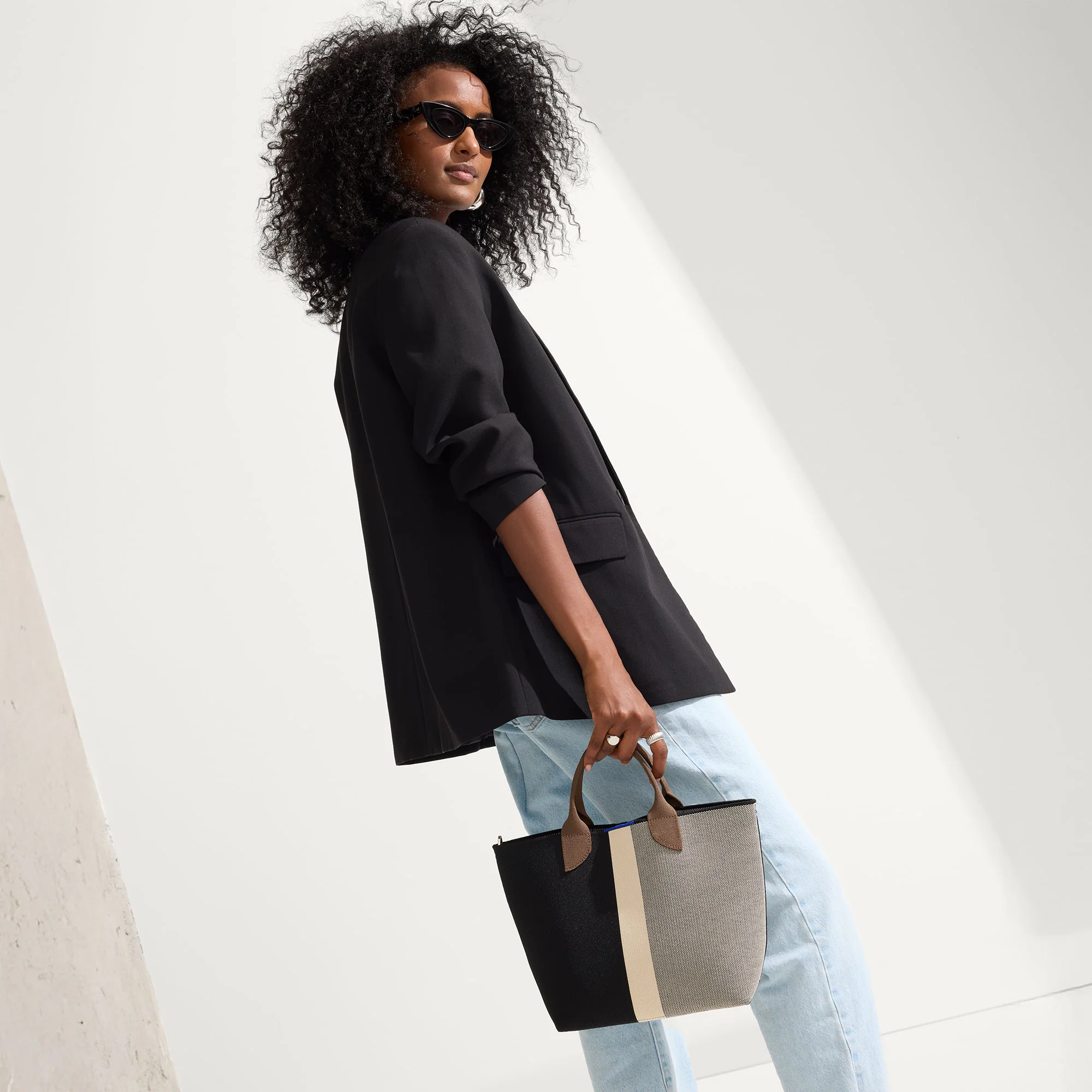 The Lightweight Petite Tote - Black Portobello Stripe