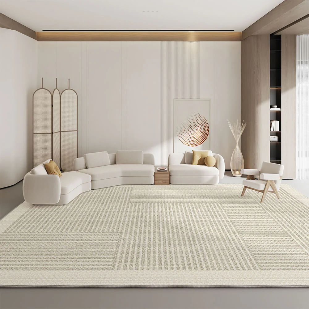 Alfombra casera de cachemira sintética moderna y sencilla con textura de línea de estilo crema