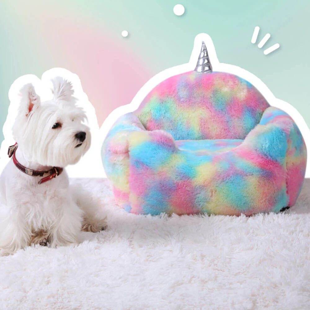 Cama lavable y cálida para perros y gatos con unicornio de arcoíris
