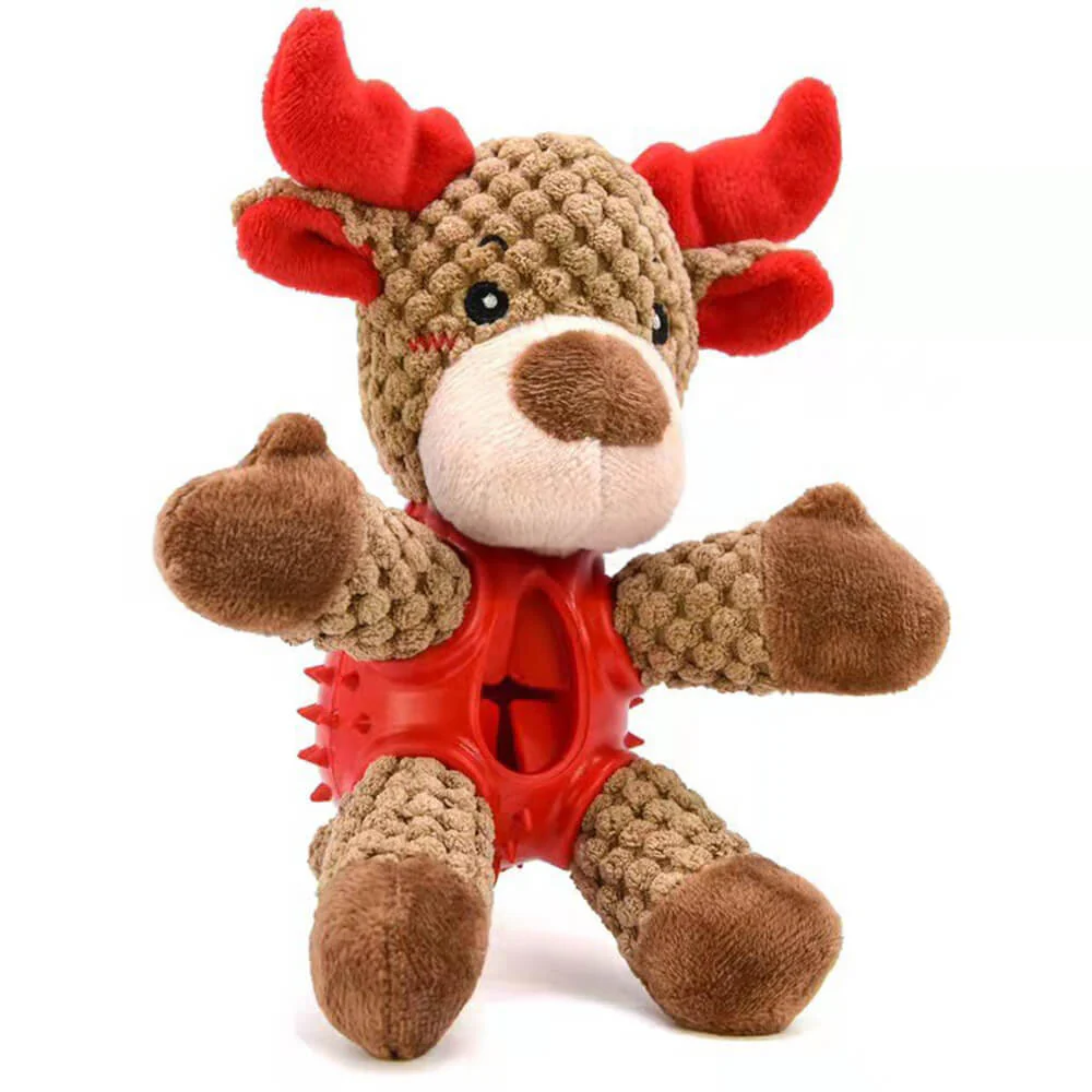 Juguete interactivo para perros con chirriador de alimentación lenta de goma con forma de muñeco navideño