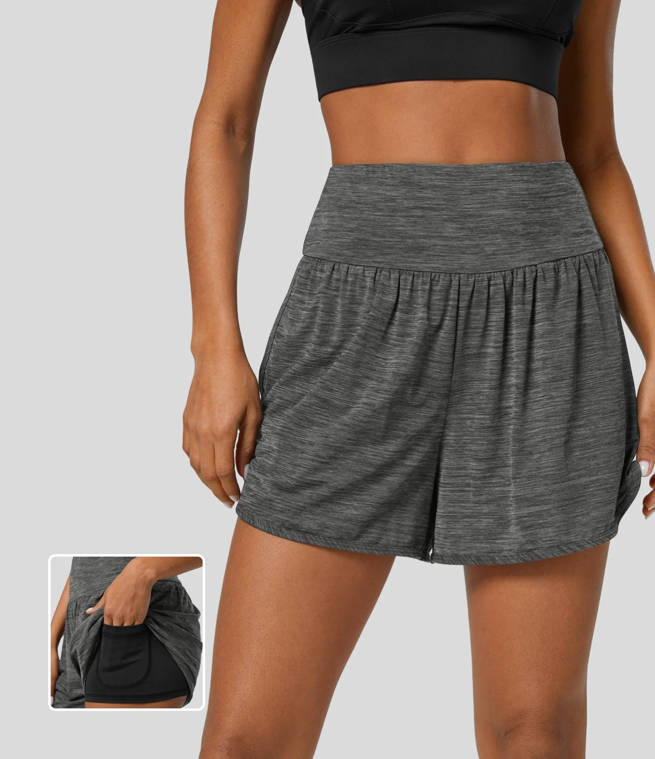 High Waisted 2-in-1 Side Pocket Workout Shorts