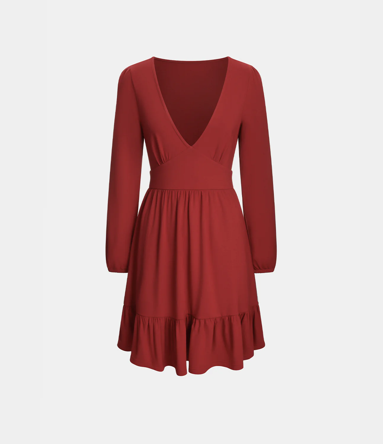 Everyday Deep V Neck Ruffled Hem Mini Dress
