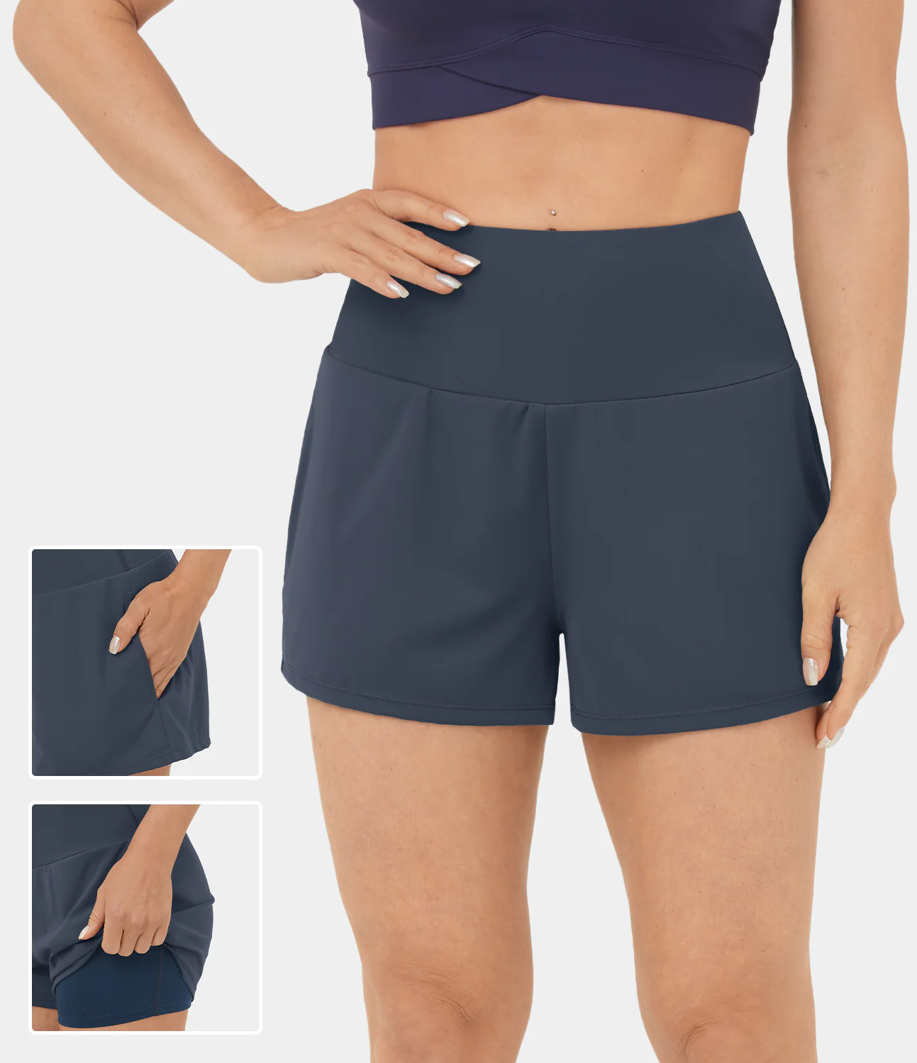 High Waisted Side Pocket 2-in-1 Yoga Shorts 2.5