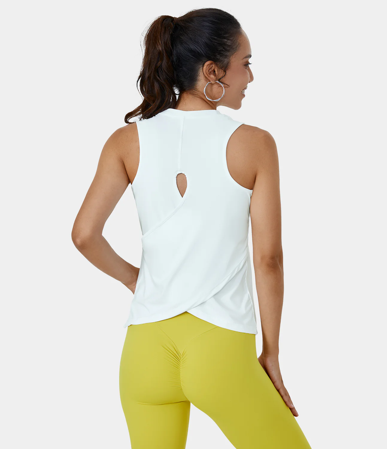 Cut Out Crossover Hem Solid Yoga Tank Top