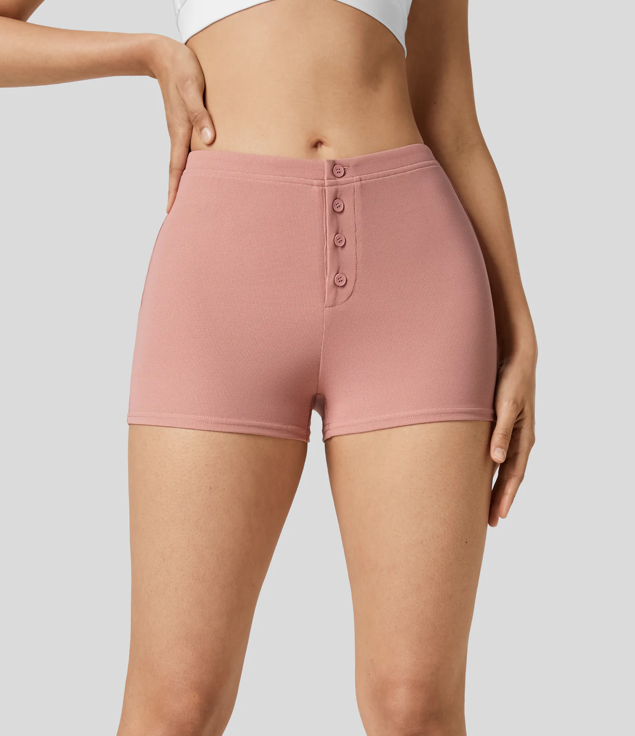 Low Rise Button Waffle Casual Shorts 2''