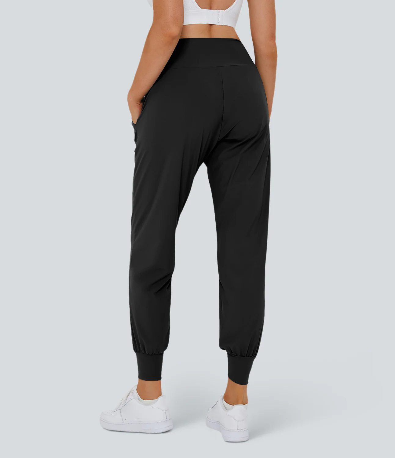 High Waisted Plain Side Pocket Casual Joggers