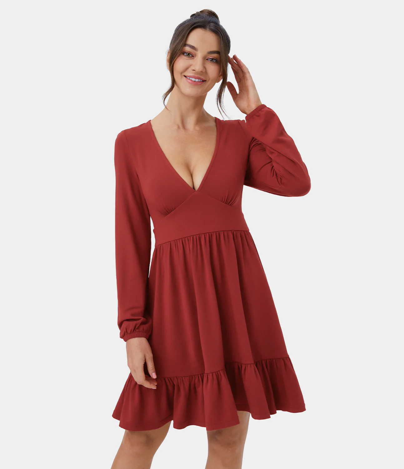 Everyday Deep V Neck Ruffled Hem Mini Dress