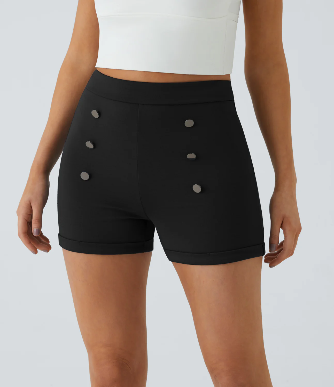 High Waisted Decorative Button Casual Shorts