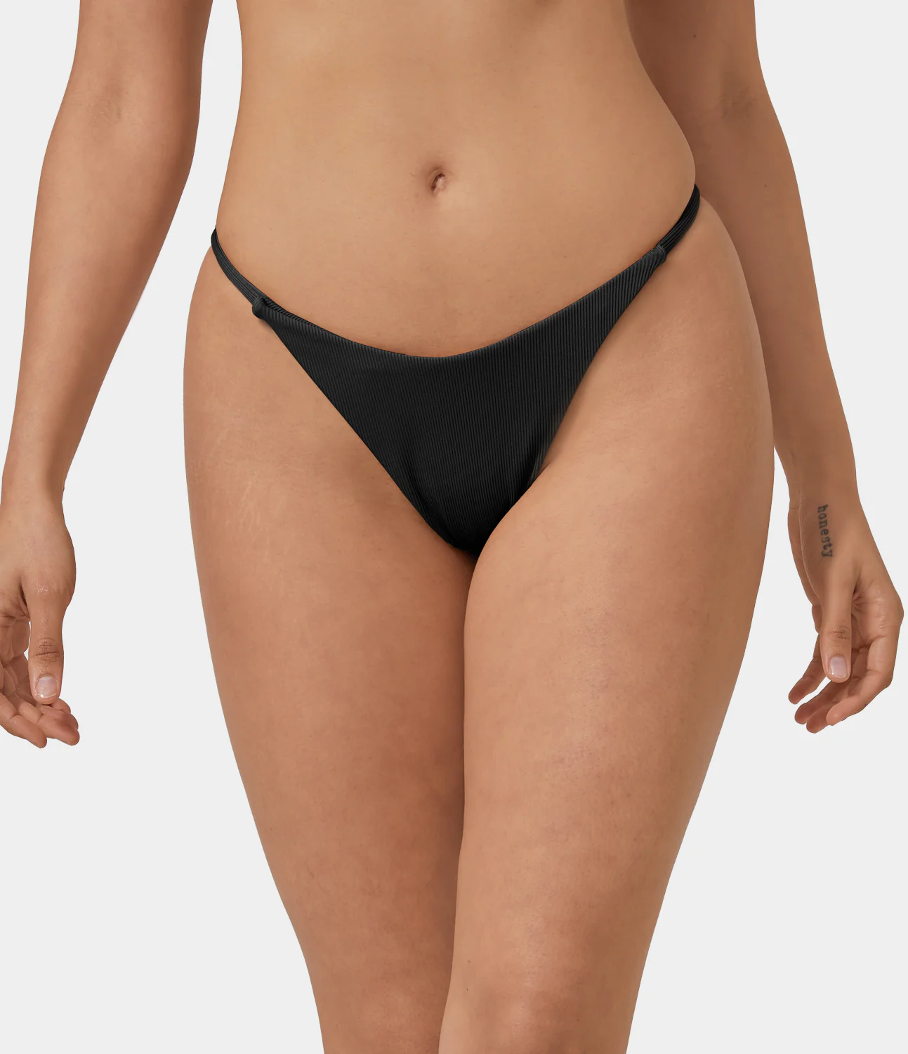 Ribbed Knit Thong Bikini Bottom