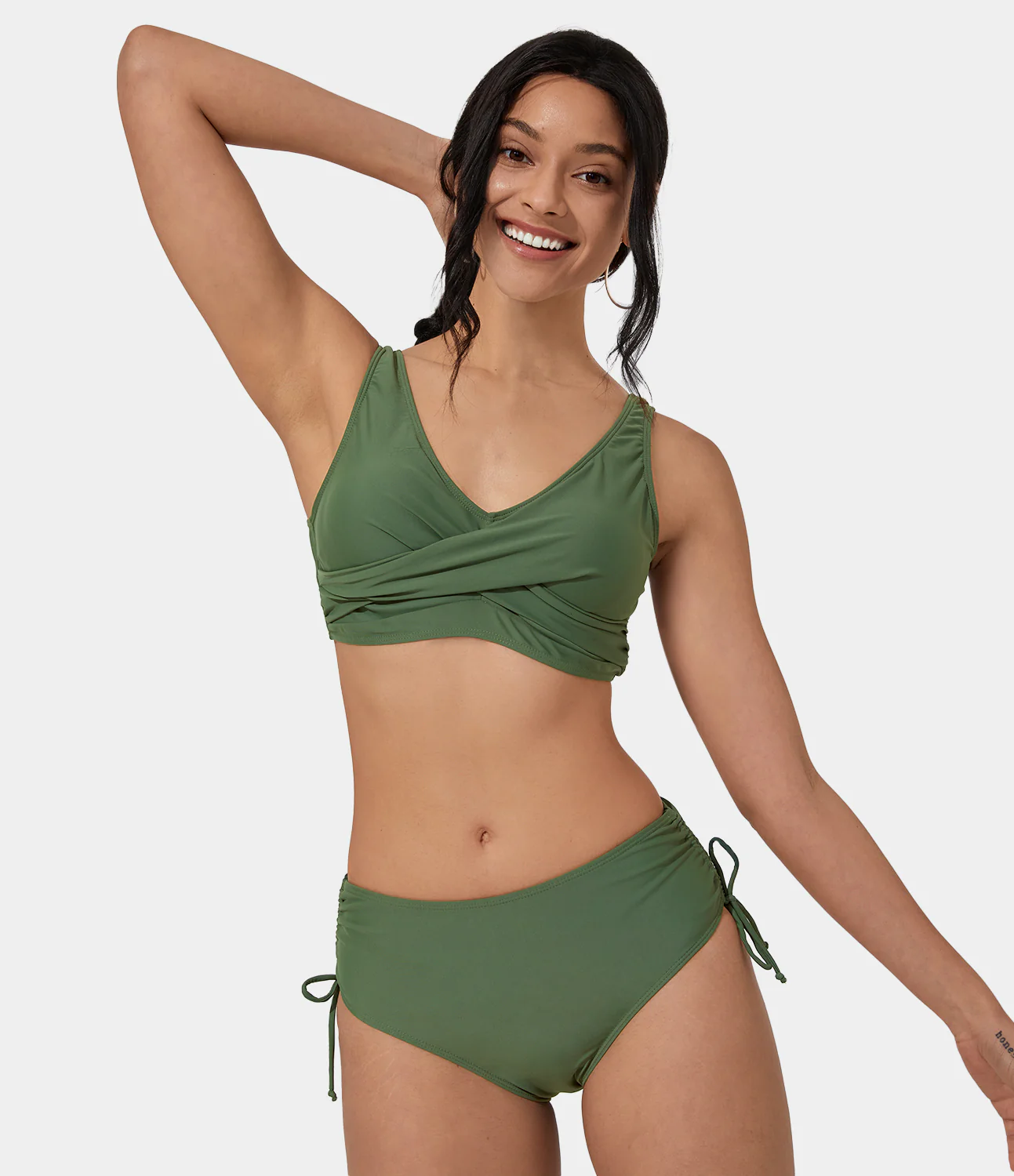 Solid V Neck Tie Side Bikini Set Swimsuit