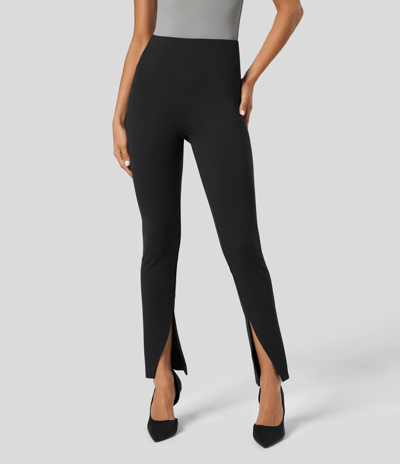 High Waisted Front Split Work Pants