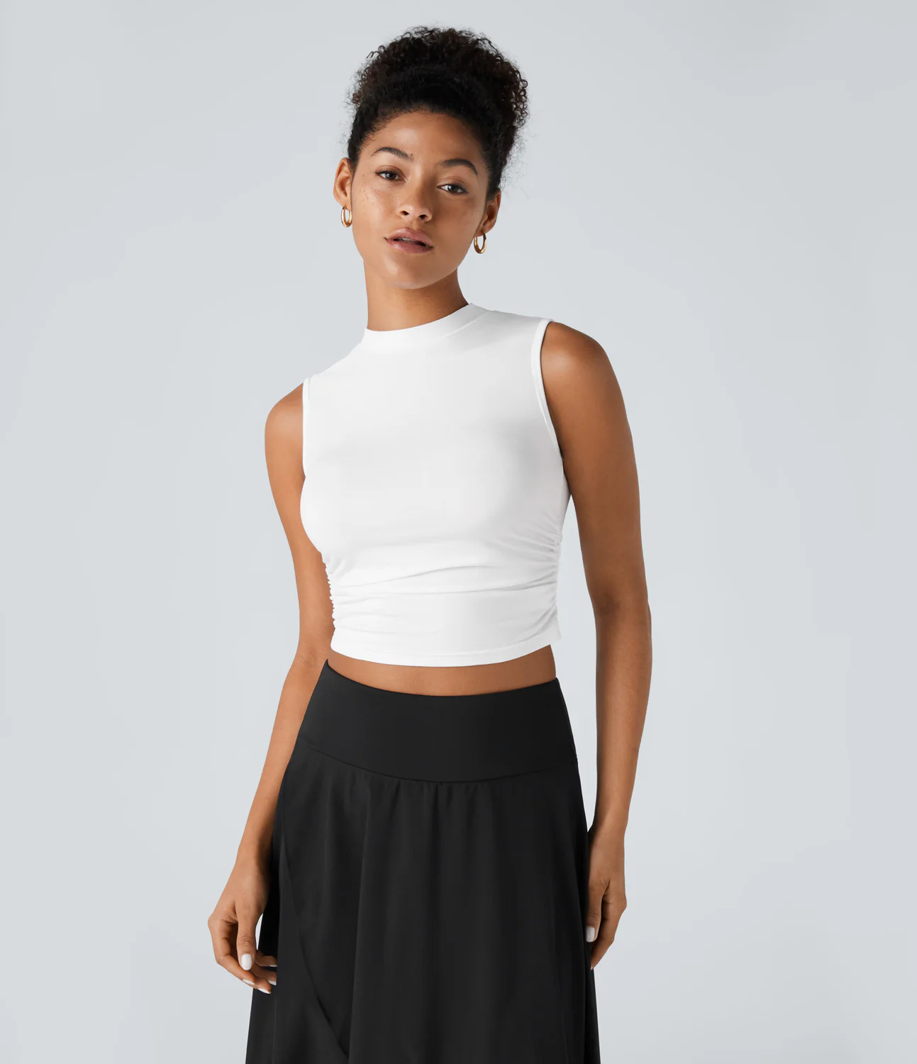 Round Neck Ruched Skinny Cropped Casual Tank Top