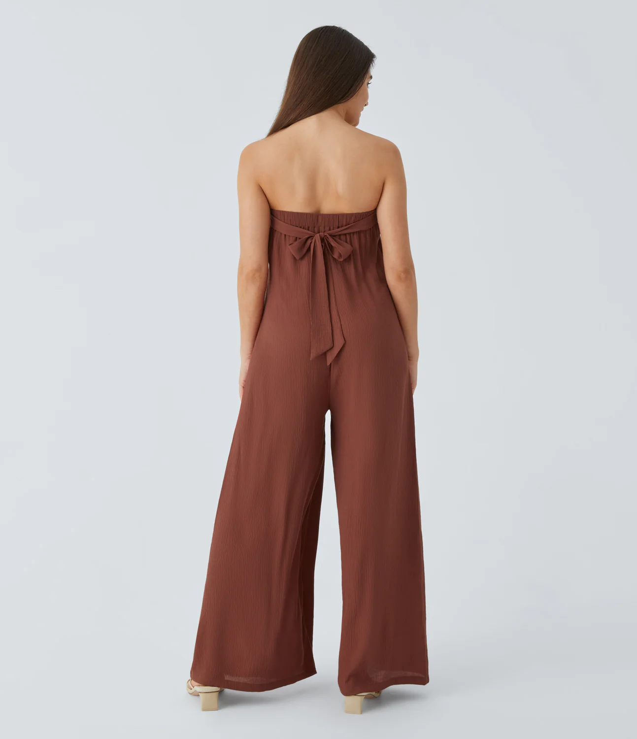 Tube Shirred Tie Back Wide Leg Resort Jumpsuit