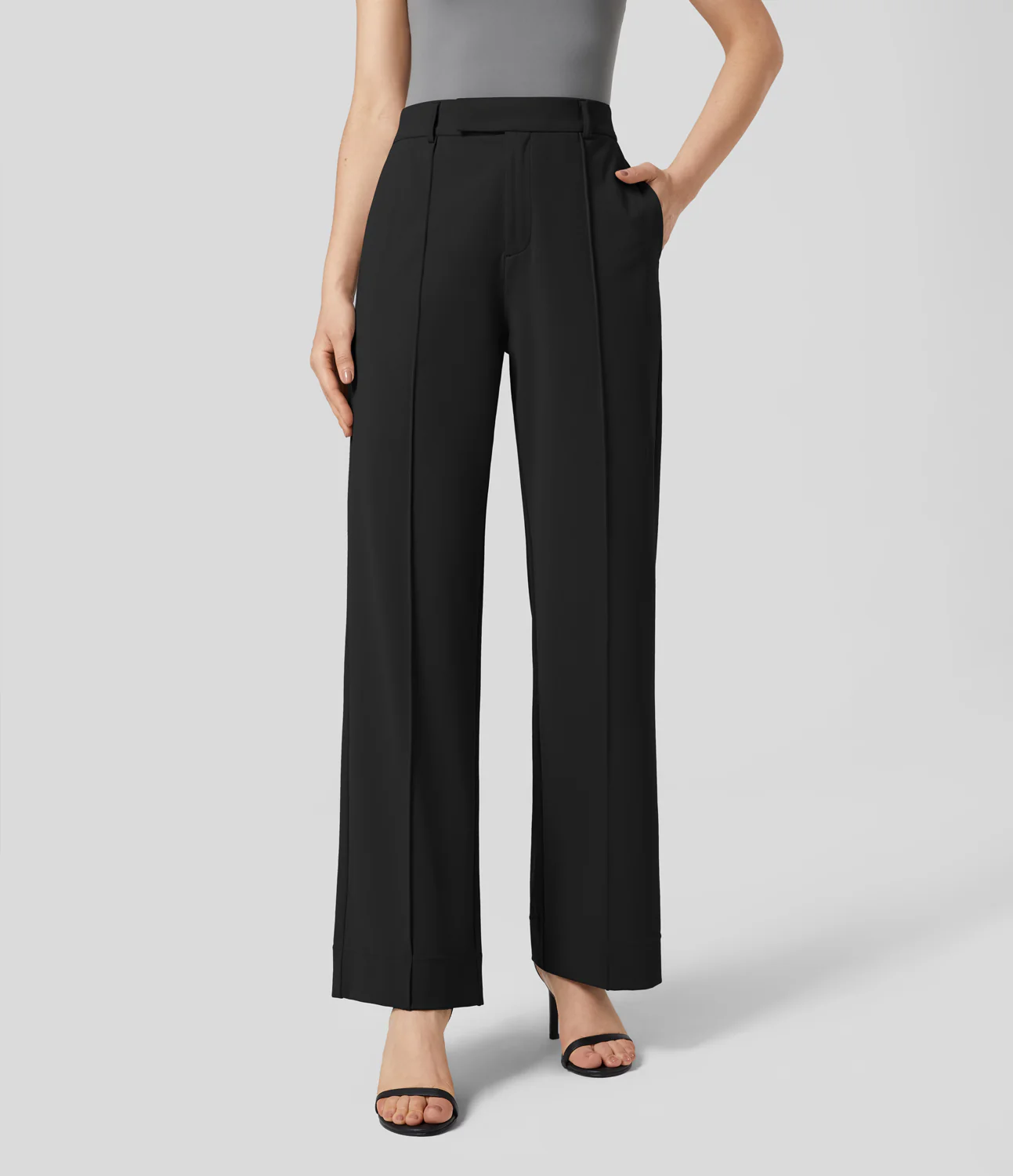High Waisted Side Pocket Straight Leg Work Pants