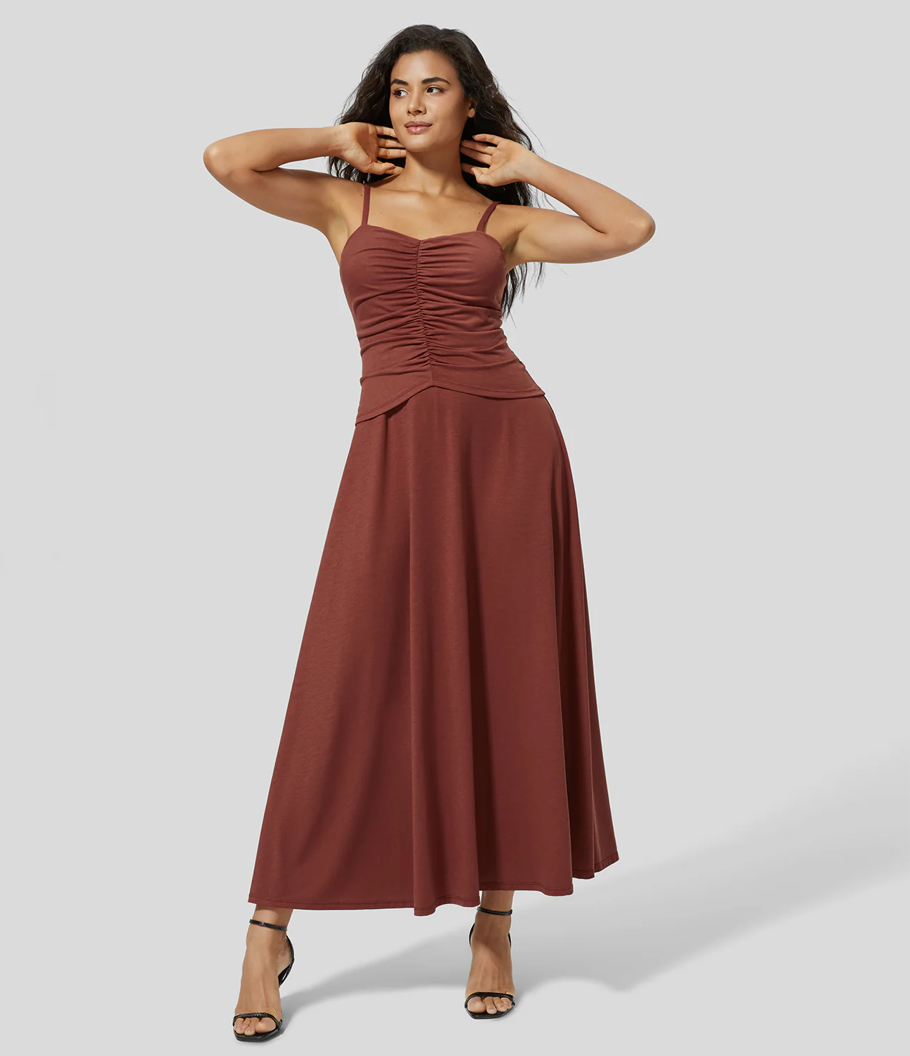 Backless Ruched Flowy Maxi Casual Slip Dress